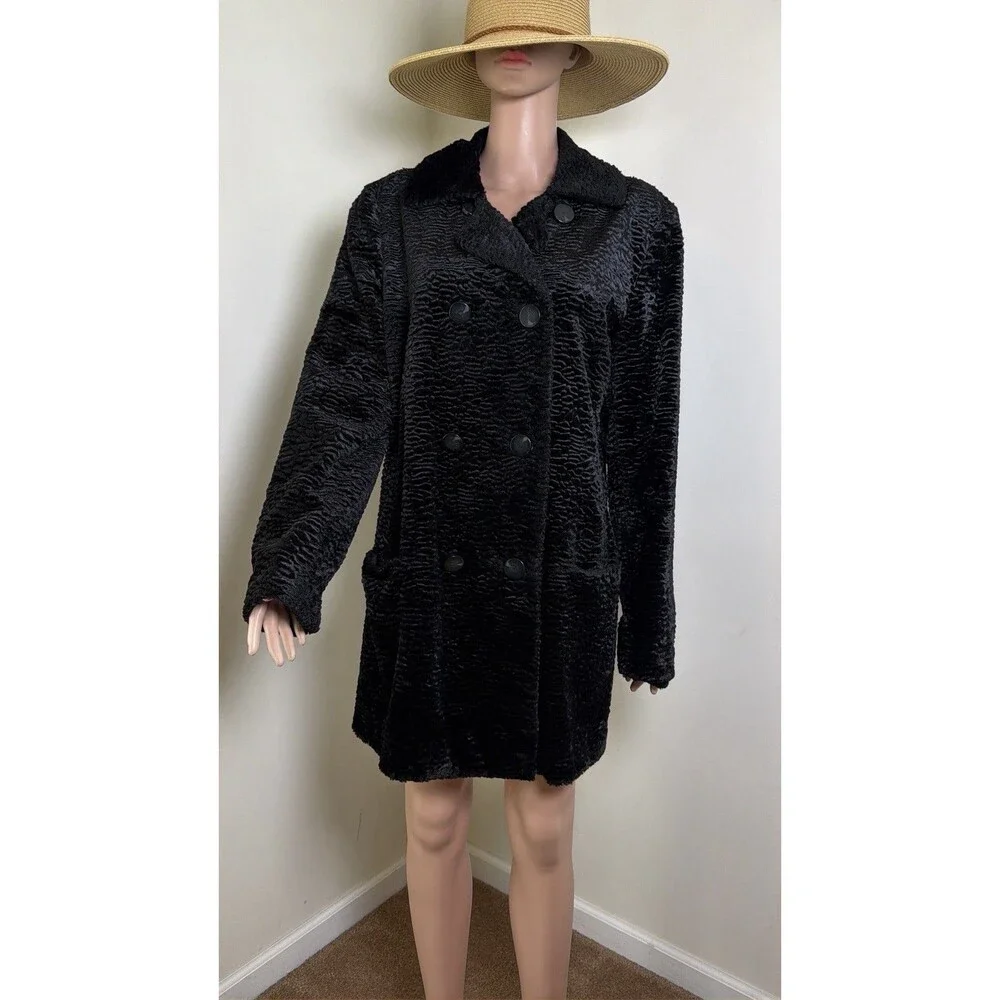Vintage i.e. Faux Persian Lamb Fur Double-Breasted Coat – Size XL Mob Wife